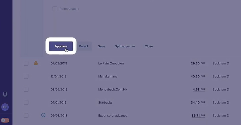 Screenshot of Rydoo Approving Expense