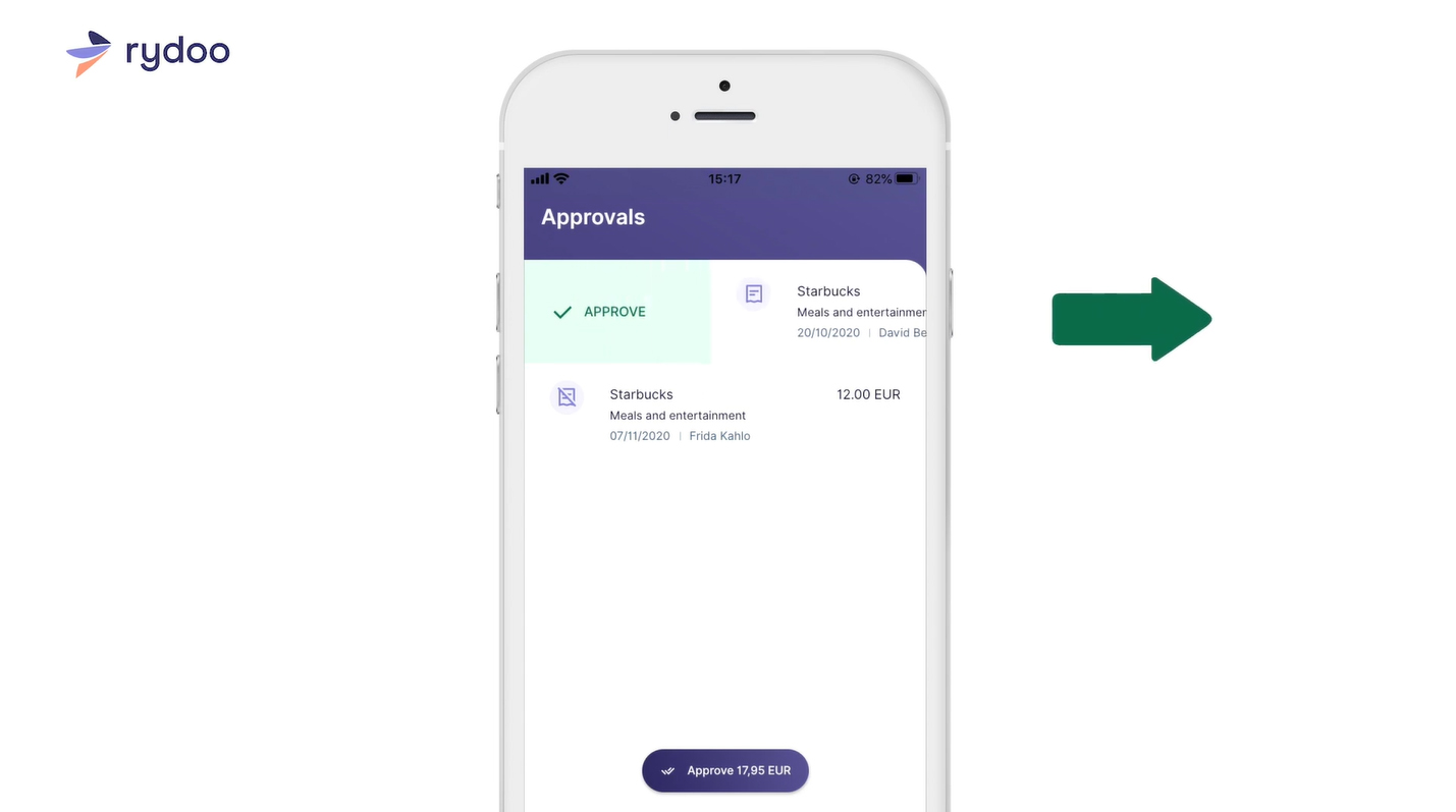 Screenshot of Rydoo Swipe Right To Approve Expenses