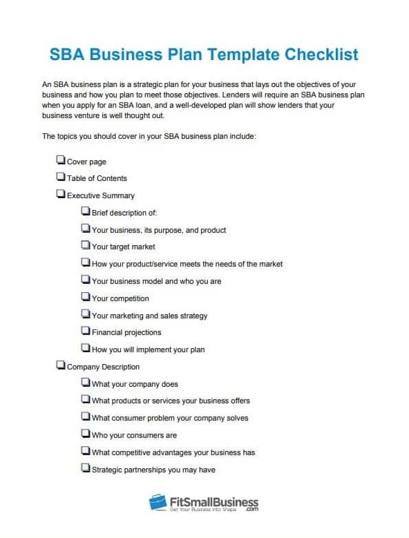 parts of a business plan sba