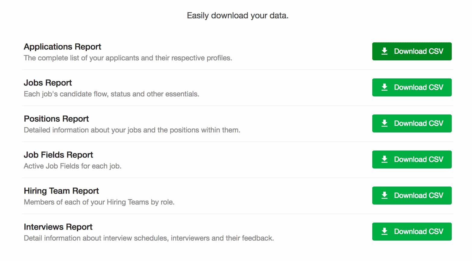 Screenshot of SmartRecruiters downloadable reports