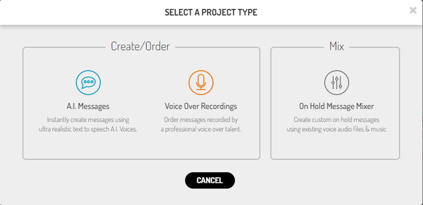 Snap Recordings select voiceover recordings type.
