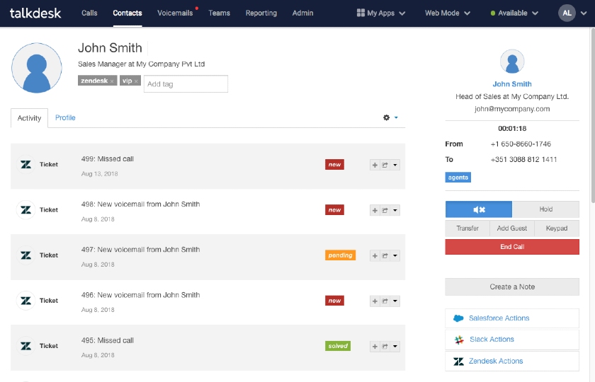 Talkdesk Contacts Activity Dashboard