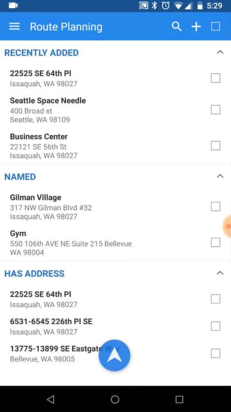 Screenshot of TripLo Viewing Locations and Addresses