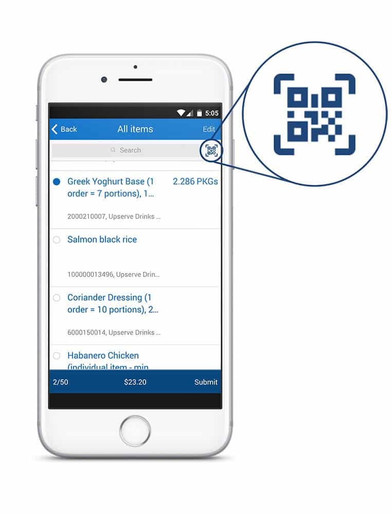 Screenshot of Upserve bar code scanning app