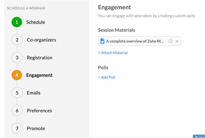 Zoho Meeting with downloadable materials and polls