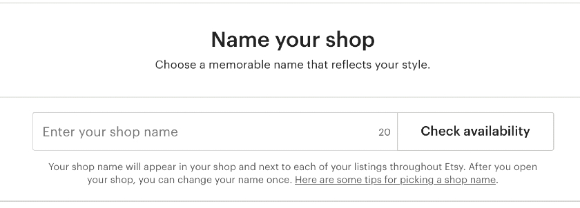 check availability of your chosen shop name
