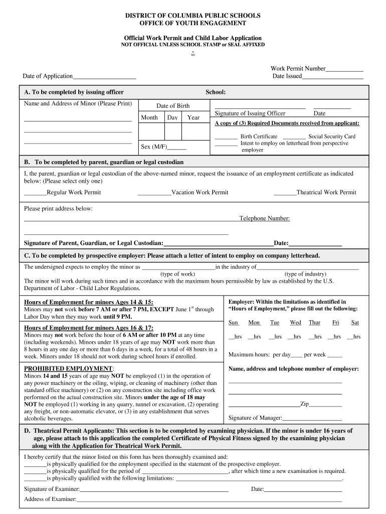 Screenshot of District of Columbia Public Schools Official Work Permit