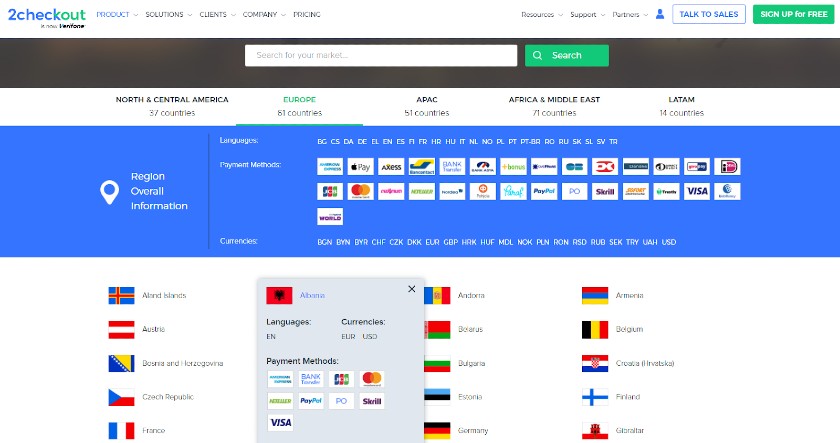 Website shows you what countries, languages, and currencies you can work with.