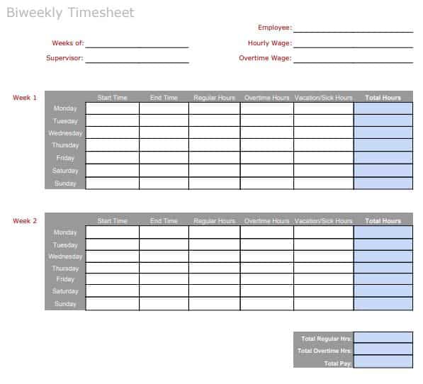 bi weekly work schedule template