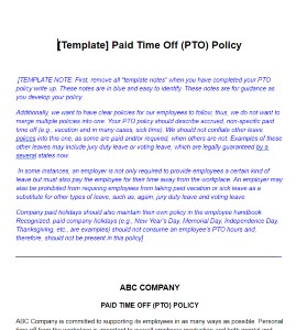 Paid Time Off Policy Sample Policy Pto Explained Bank2home com