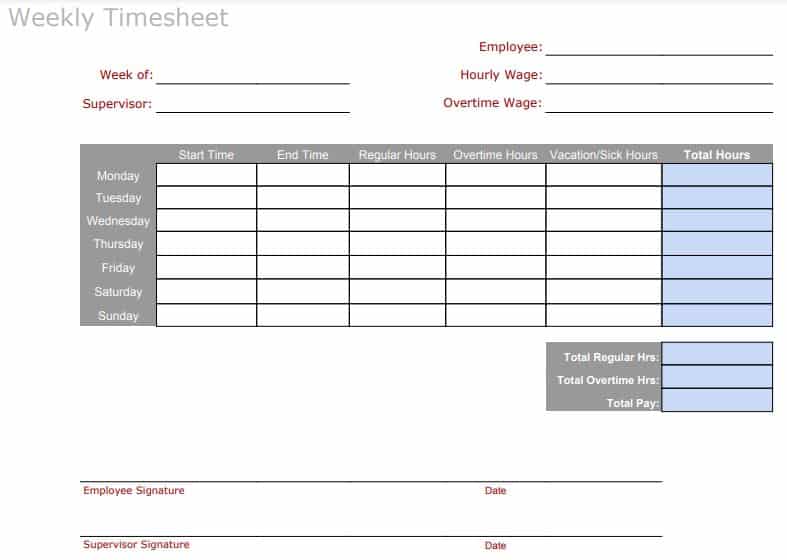 Free Timesheet Template Printable Pdf