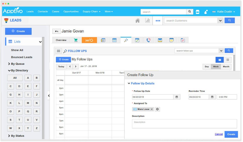 Apptivo track the progress of all active leads and identify those who need follow-ups.