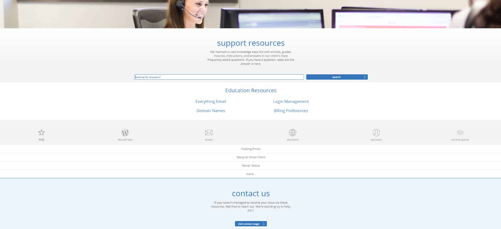 Screenshot of Bluehost Customer Support Page