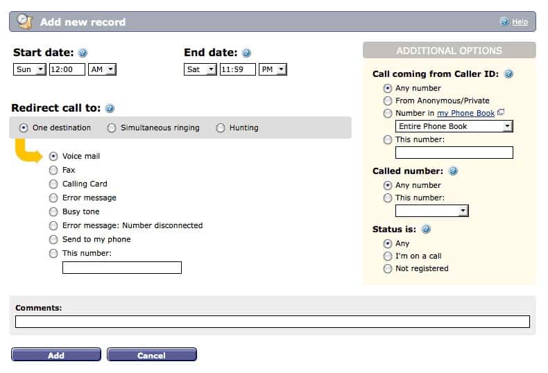 Callcentric allows callers to filter inbound calls.