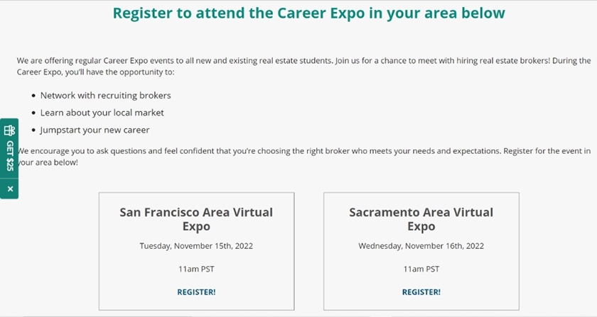 Screenshot of Colibri Real Estate's available career expos