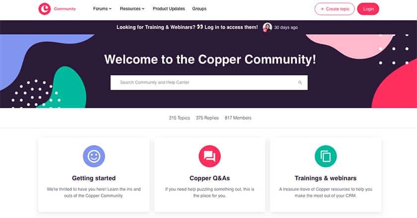 Screenshot of Copper CRM Community Page