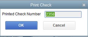 quickbooks check number to print