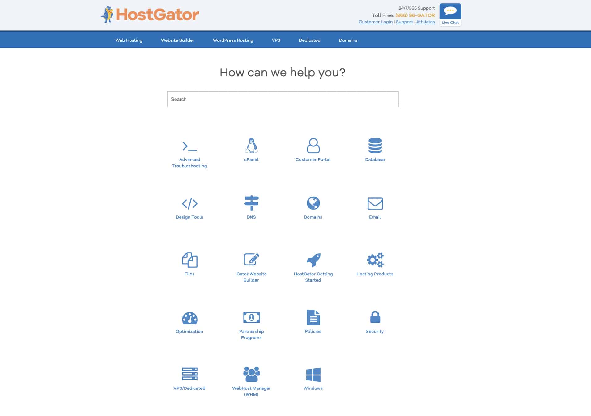 Screenshot of Hostgator help page