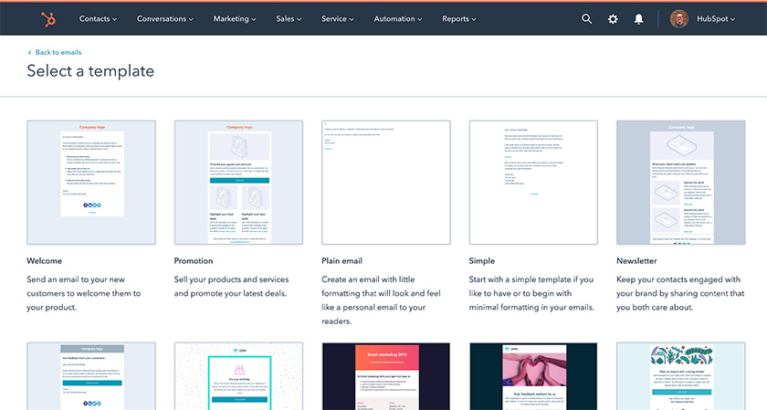 HubSpot CRM email templates