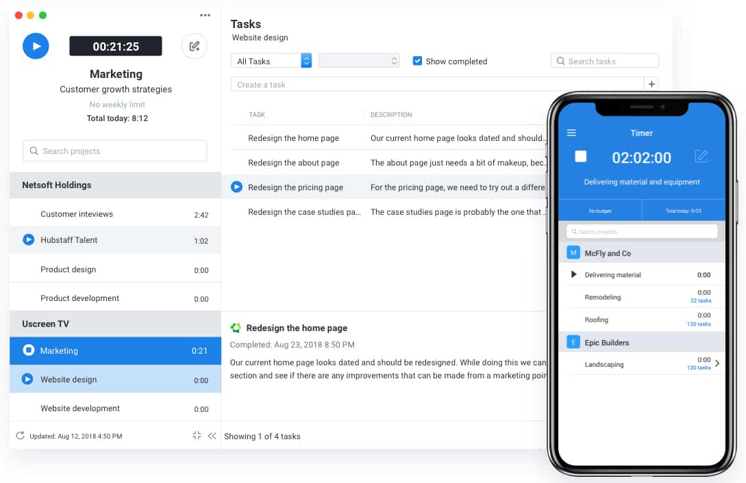 Hubstaff Time tracking dashboard.