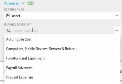 Screenshot of Hurdlr choosing Expense Category