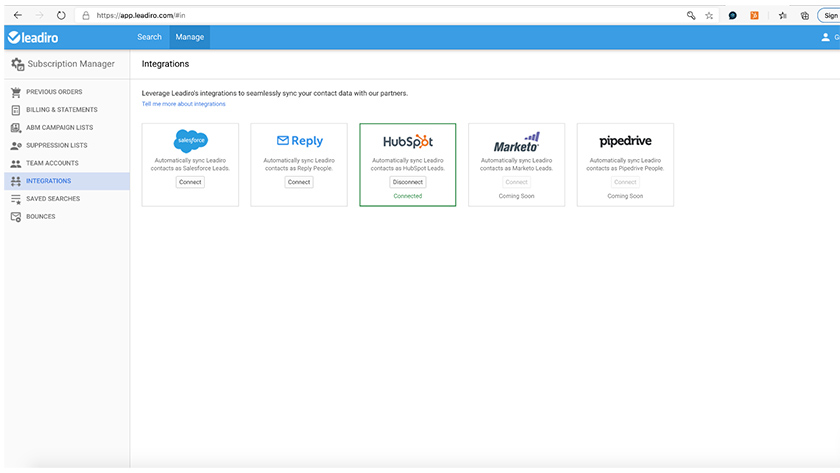 Leadiro CRM integration