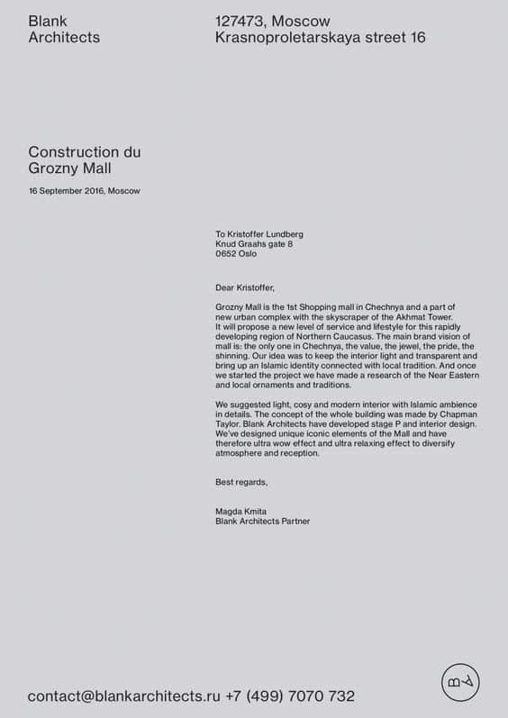 Screenshot of Architectural Firm Letterhead Example