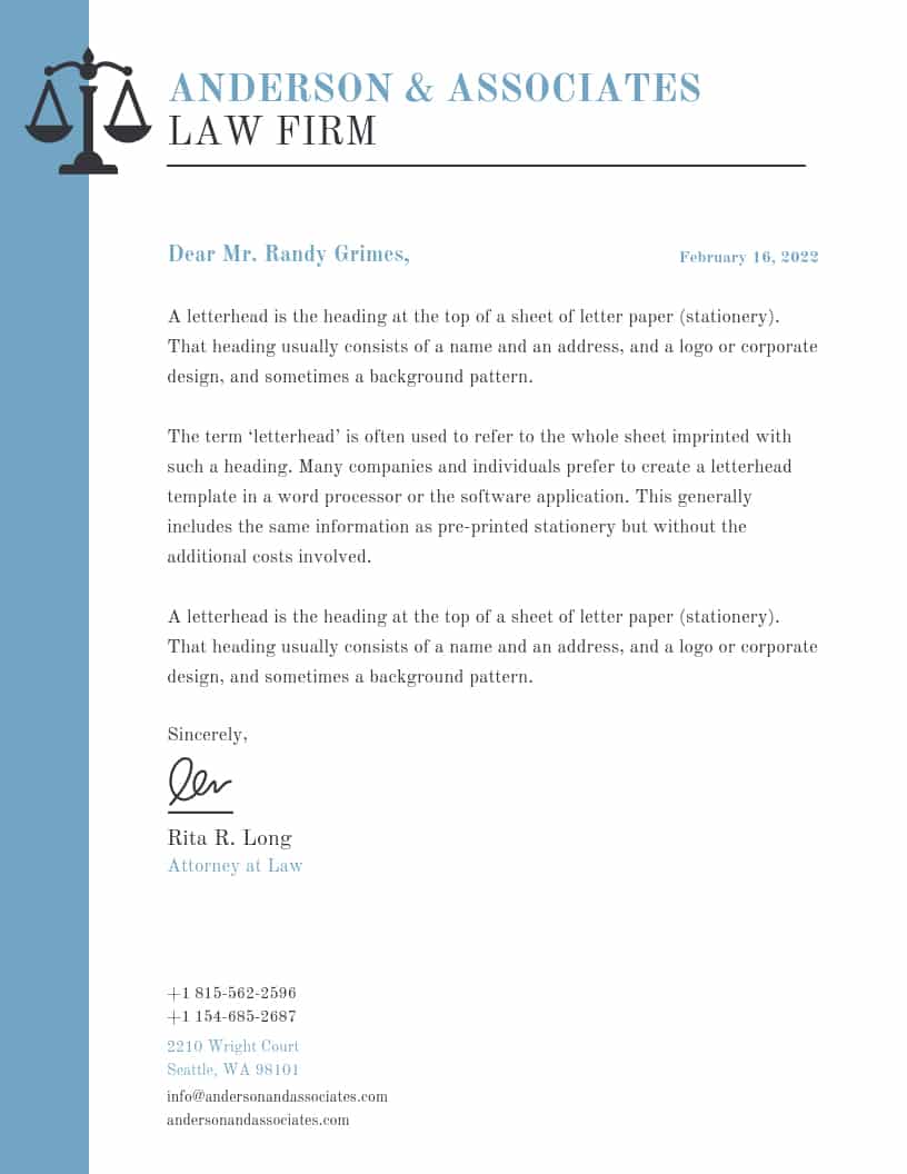 Screenshot of Law Firm Letterhead Example