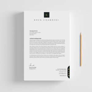 A letterhead from a real estate agency with a black and white color scheme.