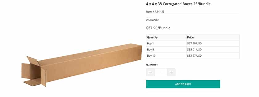 PackagingSupplies 4x4x38 sample box.
