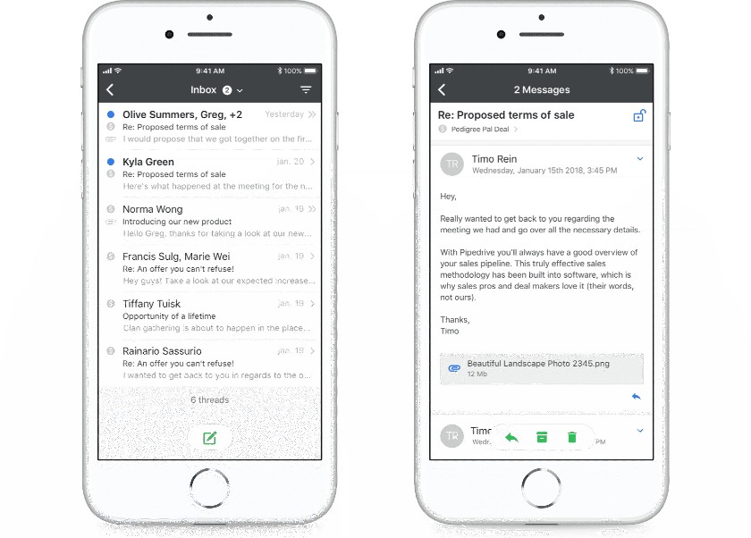 Pipedrive Mobile App Inbox Interface