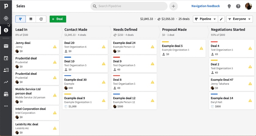 Pipedrive pipelines in the Kanban view