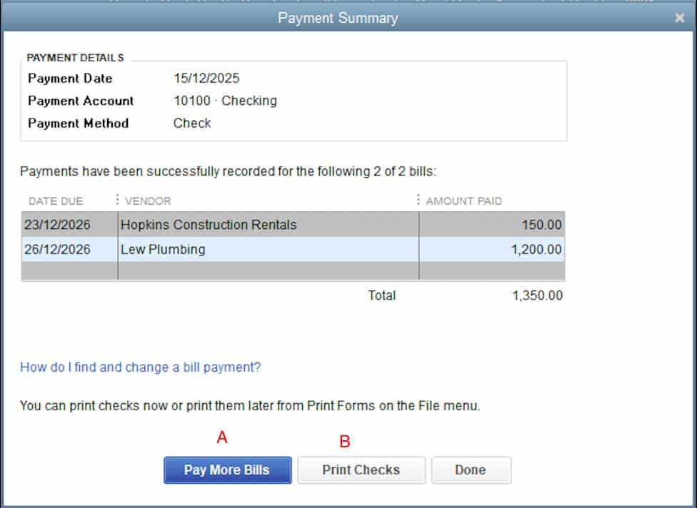 Captura de pantalla de Cheques de escritorio de QuickBooks Creados