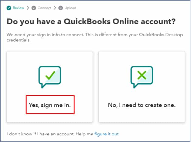 Screenshot of QuickBooks Desktop Connect QuickBooks Online Account