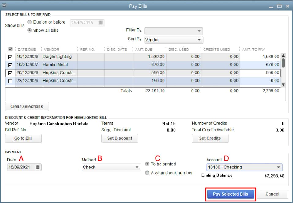 Schermata di QuickBooks Desktop Creazione di un Controllo