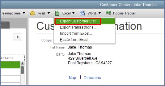 Screenshot of QuickBooks Desktop Export Customer List