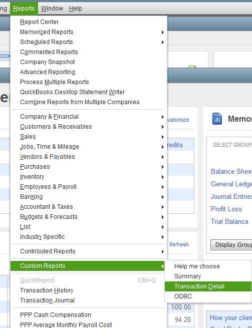 Screenshot of QuickBooks Enterprise Creating Custom Reports