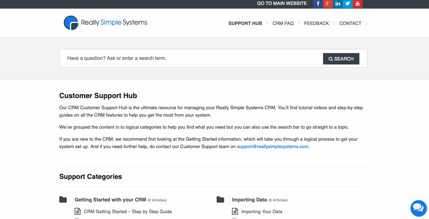 Screenshot of Really Simple Systems Support HUB