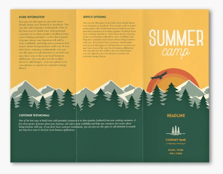Z-fold brochure design for a summer camp.