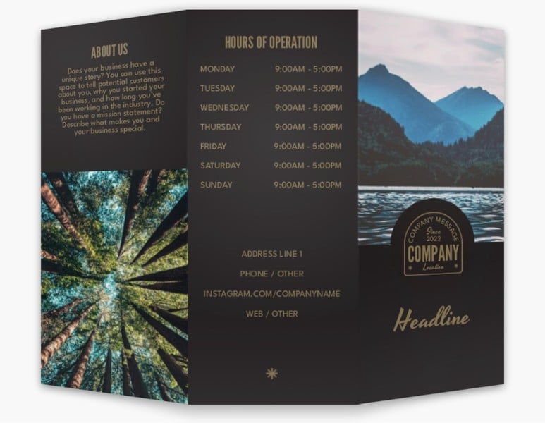 Trifold brochure design for a travel company.