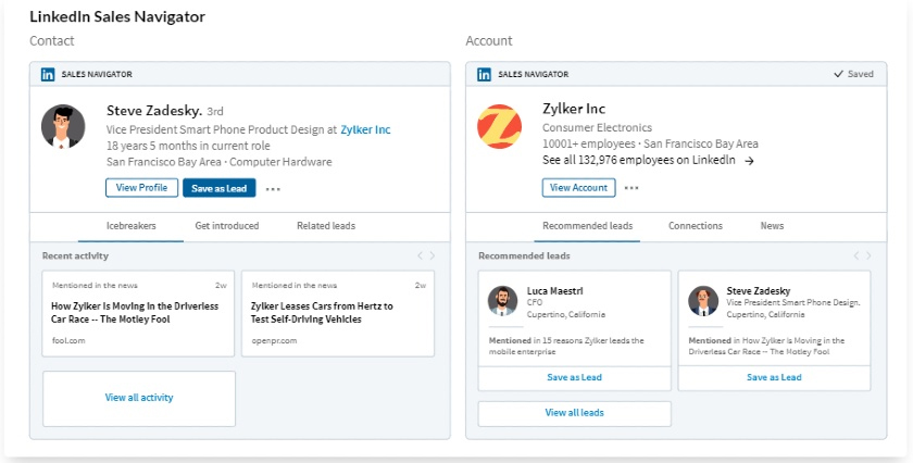 Zoho CRM’s LinkedIn Sales Navigator