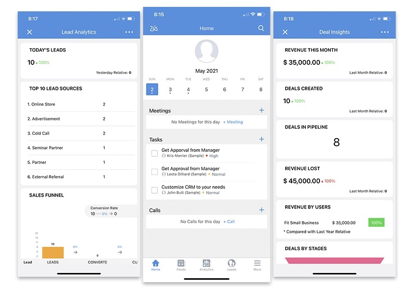 Zoho CRM mobile app interface