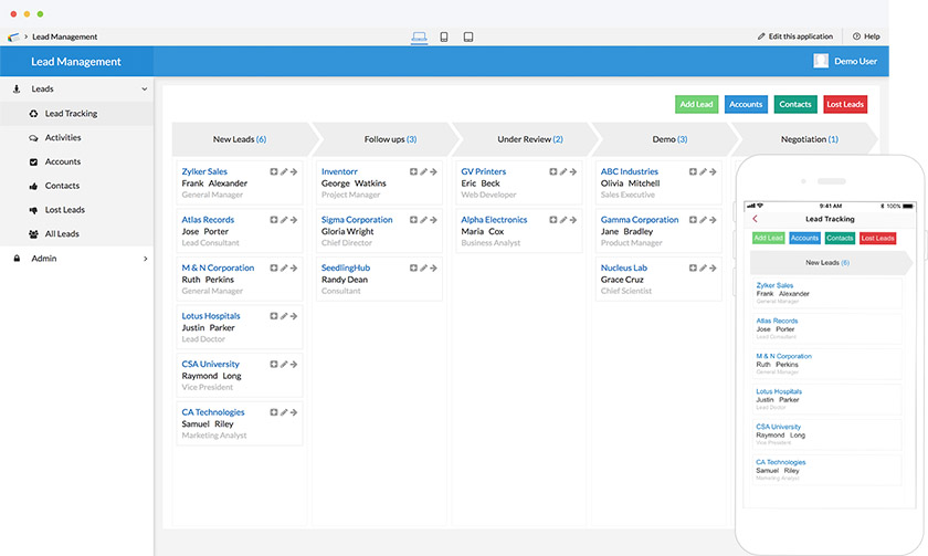 Zoho CRM pipeline for lead management in a Kanban board