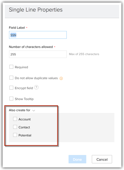 Zoho Customization of Data Fields