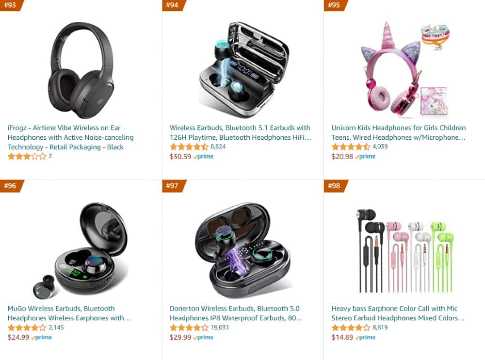 Screenshot of Amazon Headphones Category