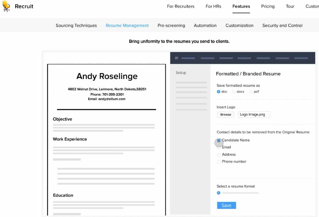 Candidate Data is parsed from the resume in Zoho Recruit.