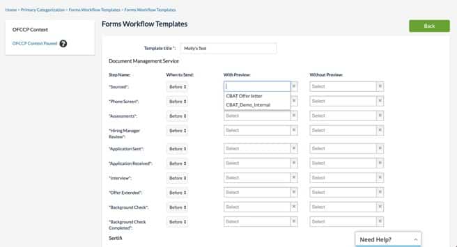 Screenshot of CareerBuilder Forms Workflow Templates