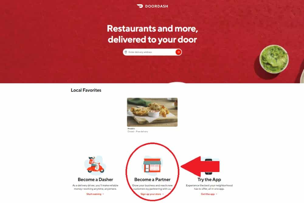 Screenshot of Doordash Homepage