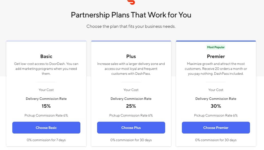 Screenshot of Doordash Plans