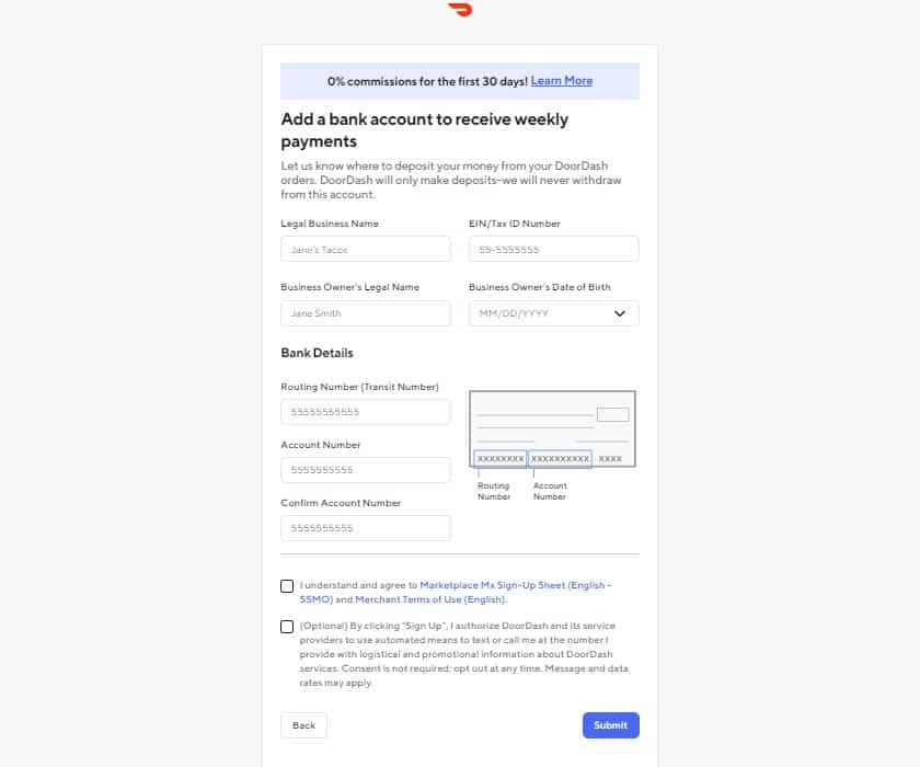 Screenshot of Doordash Sign Up Step 4